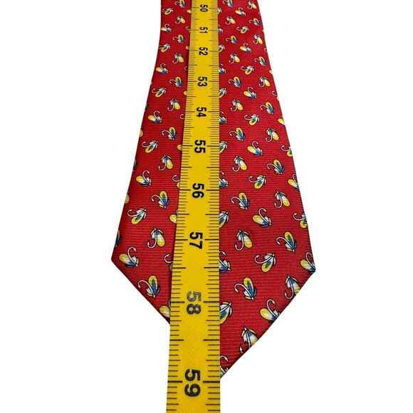 Cape Cod Neckwear 100% Silk Tie Red Fly Fishing Fly Lure Yellow Blue Flies - Picture 8 of 10